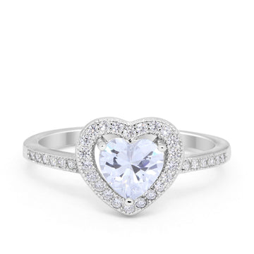 Halo Dazzling Heart Promise Ring Round Simulated CZ 925 Sterling Silver